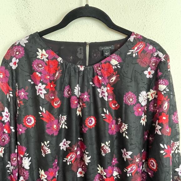 Ann Taylor Blouse Black Red Floral Long Sleeve Sz L Button Peplum NWT - Picture 4 of 8